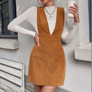 Brown Corduroy Pinafore Retro Boho Jumper Dress Plus Size 4X